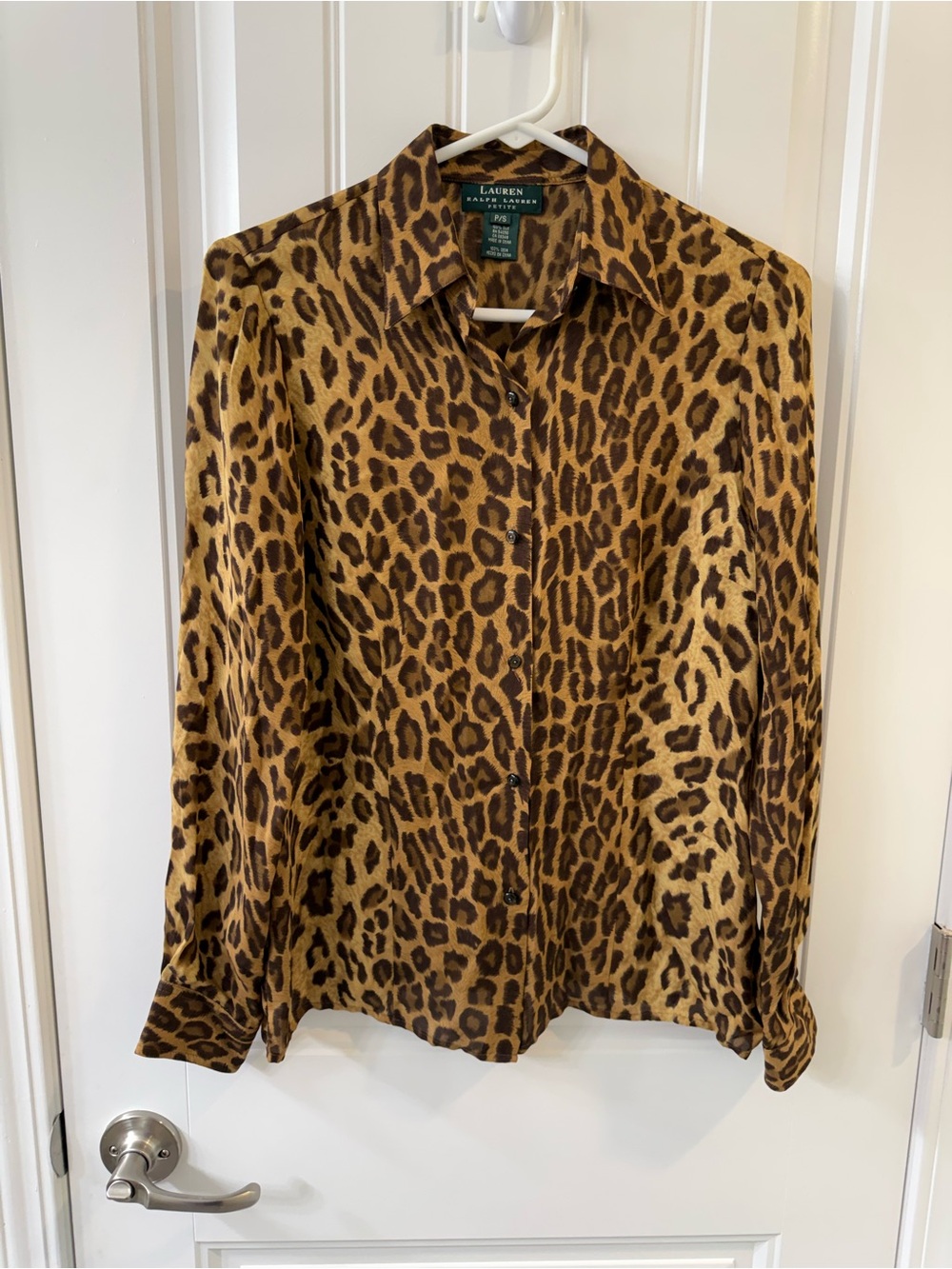 Vintage Lauren Ralph Lauren 100% Silk Leopard Print Button Down Blouse - Size PS